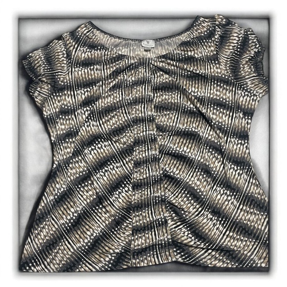 Worthington Blouse Womens 1X Black Multi Abstract Gathered Professional - Picture 6 of 6